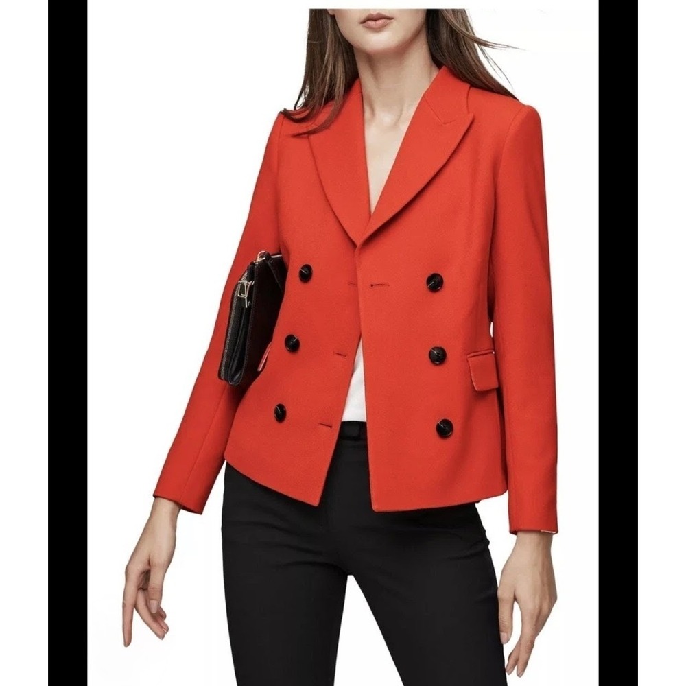 Reiss Izzy Cropped Jacket Red Sz. 6 Double Breasted Lined Chic Business Modern - Picture 3 of 16